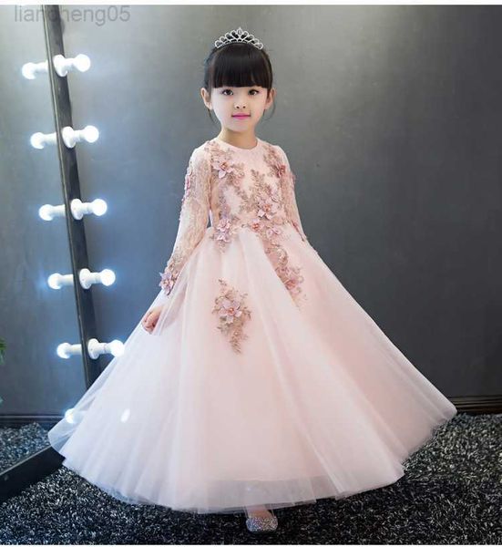 

girl's dresses new pink flower girl dress for wedding beading embroidery lace girl birthday party evening dress princess gown communion, Red;yellow