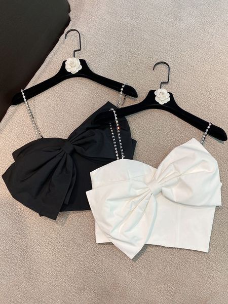 

women s tanks camis taruxy camisole women crystal bow tie spaghetti straps sleeveless slim crop white girls streetwear party club y2k 23022