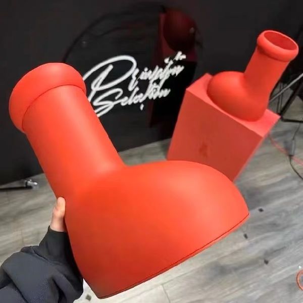 

astro boy's same big head rain boots spring and summer 2023 new high barrel thick bottom high leg thin big red boots for men and women, Black