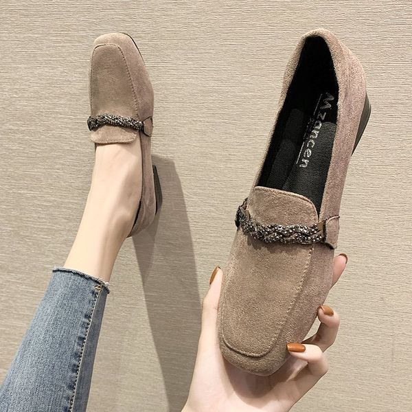

dress shoes crystal chain flock loafers women low heels espadrilles women shoes ballerina retor square toe nubuck velvet moccasins flats 230, Black