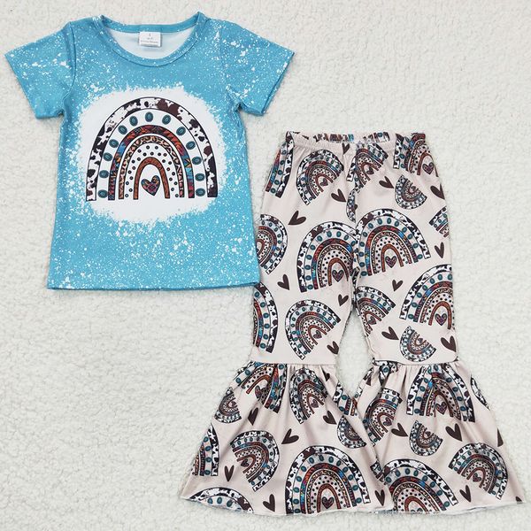 

rts wholesale baby girls clothes shorts sets rainbow love print boutique toddler girl clothing bell bottoms spring fashion kids children out, White