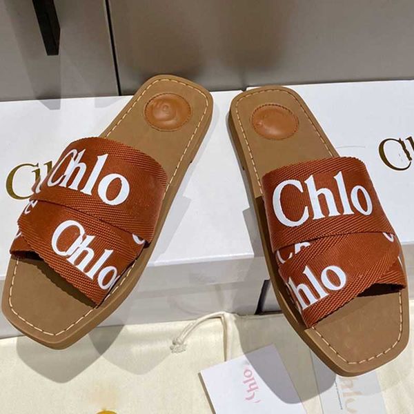 

slipper women slide beach kloe shoes flip-flop letter 2023 new square head flat bottom designer non-slip outer wear roman sandals casual cfi, Black
