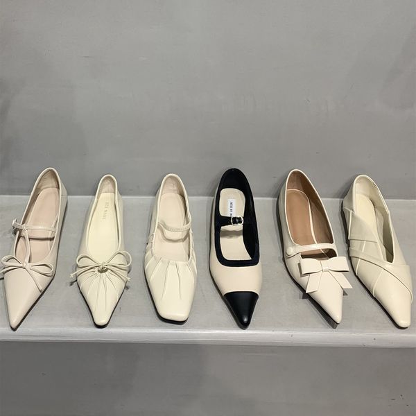 

dress shoes bailamos 2023 spring flats fashion bowknot casual women loafers pointed toe shallow slip on elegant ballerina 230224, Black