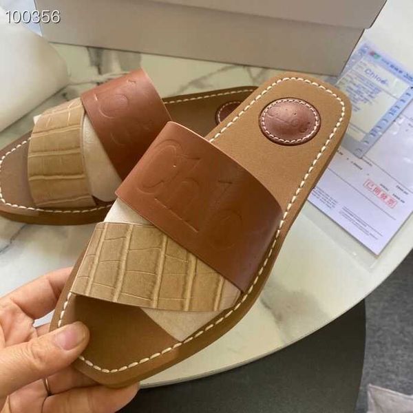 

slipper shoes flip-flop slide beach kloe designer summer new style s wear women square fashion letter flat bottom mh37, Black