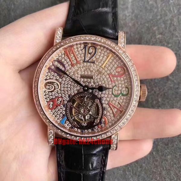 

twa true tourbillon watches 43mm round color dreams tourbillon mechanical hand-winding mens watch rose gold diamonds dial leather strap gent, Slivery;brown