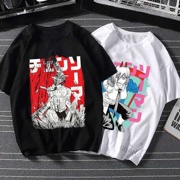 

eu size 100% cotton men t shirt chainsaw man japan style anime manga summer black short sleeved tshirt women x0602y9li, White;black