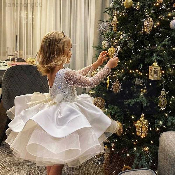 

girl's dresses girls dress temperament girl long sleeve lace sequined satin mesh puff princess dress baby girl elegant birthday party d, Red;yellow