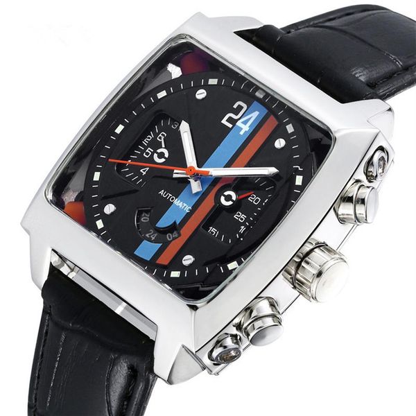 

on business automatic mechanical men watch square monaco series watches mens famous sports wristwatch man clock relogio m271p, Slivery;brown