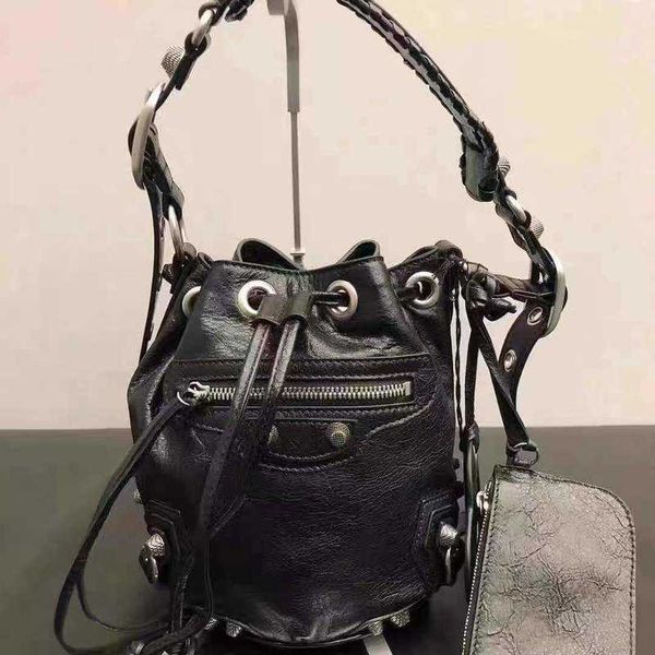 

leather heavy willow nail bucket biker bag fashionable and versatile drawstring single shoulder crossbody bag 11