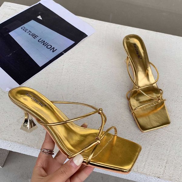 

sandals 2022 summer open toe high heel women slippers fashion female outdoor thin sandal slip on cross strap slides pumps j806 y2302, Black