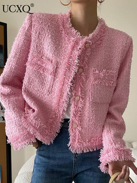 

womens jackets ucxq vintage simple pink short t jacket for women spring casual oneck single breasted full sleeve coat female 230223, Black;brown