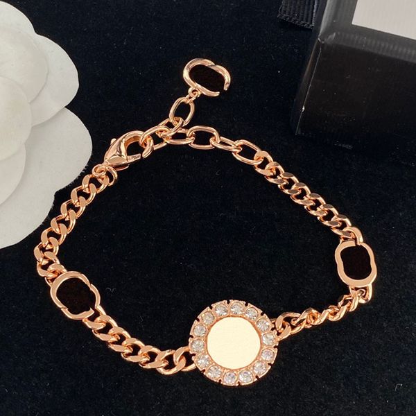 

adjustable women bracelet rose gold link chain with diamond circle elaborate geometry hand jewelry, Black