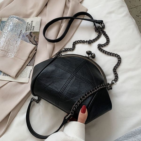 

evening bags vintage two straps shell lock bag chain women shoulder crossbody pu leather tote women's handbags purses 230224