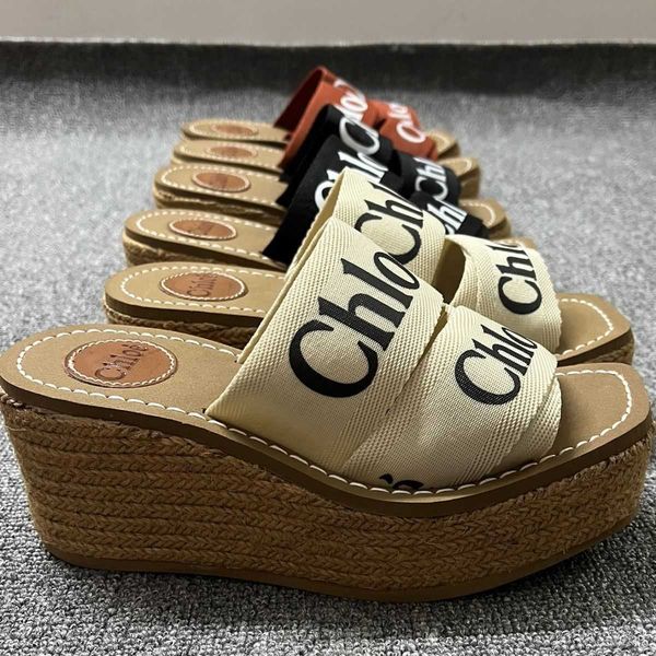 

slipper designer women slide beach kloe shoes 2023 summer new fashion thick heel sandals 's s roman soles high cross woven l8tw, Black