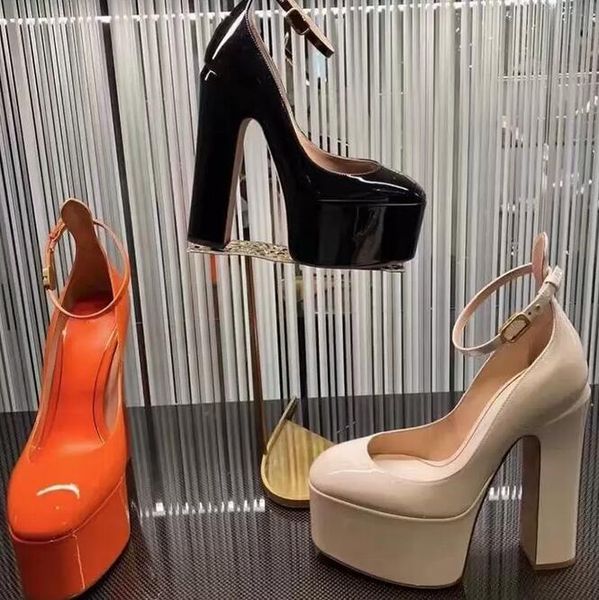 

fashion dress shoes for women sandals patent leather lady pumps luxury designer round toes platform high heeled wedding party shoe factory f, Black