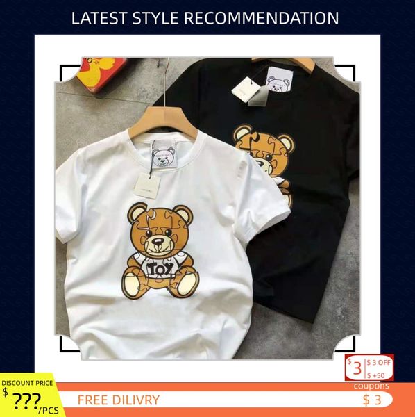 

summer women designers teddy bear t shirts loose oversize tees apparel fashion mans casual chest letter shirt luxury clothes couple's, White