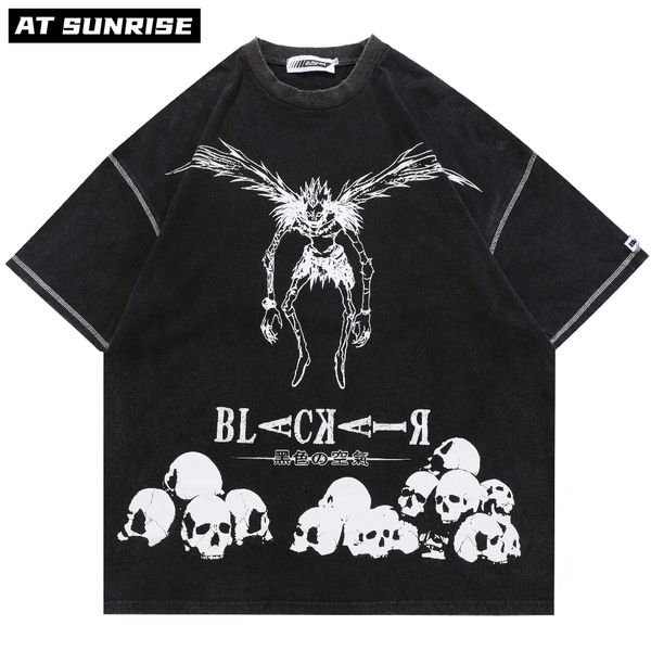 

men's t-shirts hip hop streetwear harajuku t shirt japanese death manga note print tshirt men summer short sleeve t-shirt cotton loose, White;black