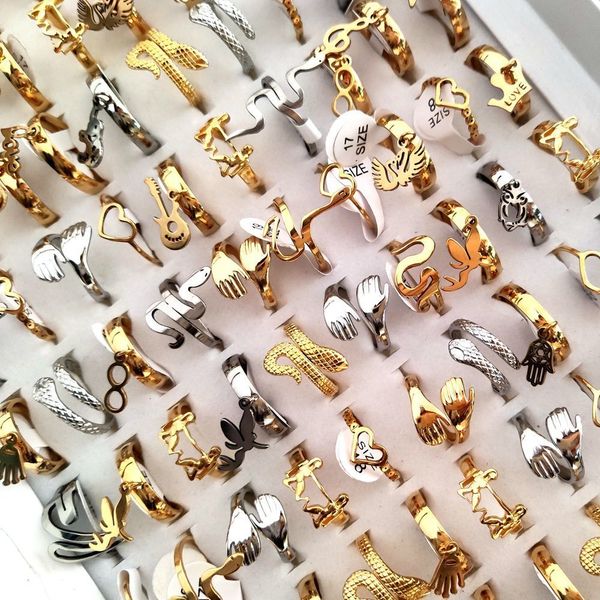 

band rings wholesale 50pcslot stainless steel cute for women pendant ring snake heart jewelry 230224, Silver