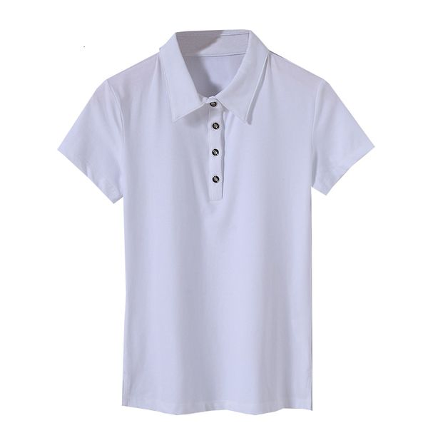 

women's blouses shirts 2023 summer solid color button lapel casual slim short sleeve polo shirt simple fashion white collar oversized 2