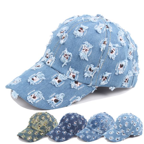 

baseball caps retro denim ponytail hats washed outdoor vintage ball cap casual cotton ripped denim hip hop caps visor sun cap hat snapbacks, Blue;gray