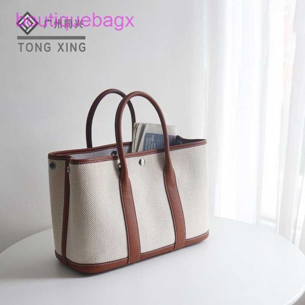 

luxury party garden bags h ermes for sale tongxing color contrast tote shopping bag garden 30cm large capacity light canvas with cowhide wom