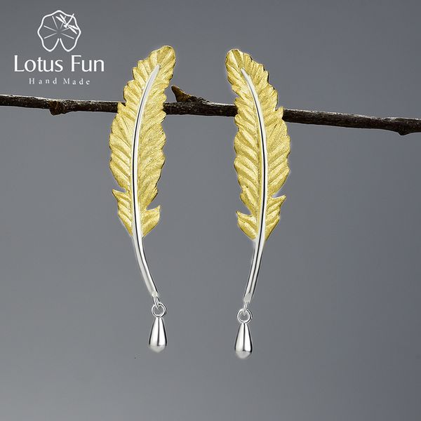 

dangle chandelier lotus fun 18k gold luxury vintage genuine 925 sterling silver unusual feather earrings for women original jewelry trend 23