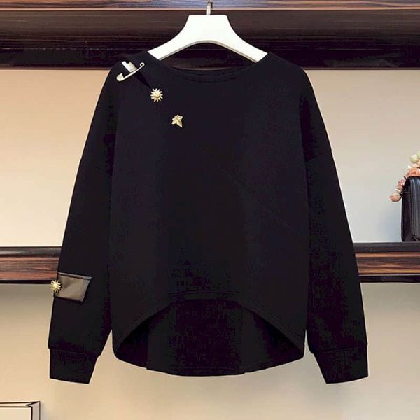 

womens hoodies sweatshirts fashion pullovers women spring fall trend thin sweatshirt holes design casual solid color simple pullover y2k clo, Black