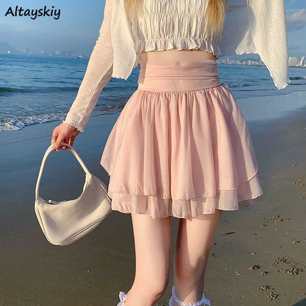 

skirts mesh skirts women mini elegant sweet girls cute high waist summer fashion korean design y2k clothes females leisure vintage new l2302, Black
