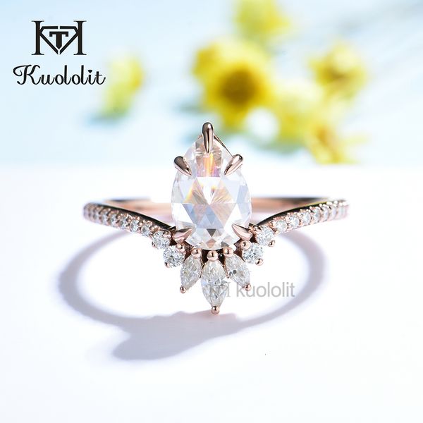 

with side stones kuololit rose cut 18k 14k 10k 585 gold ring for women pear solitaire d vvs luxury engagement party 230223, Silver