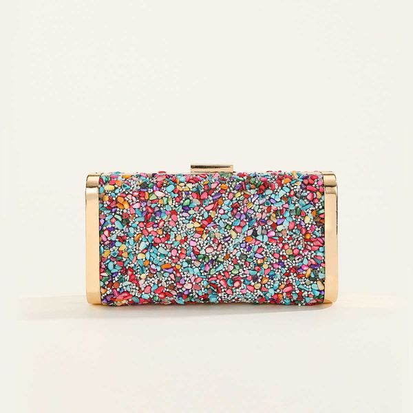 

2022 full side colorful stone evening bags fashion sequins wedding wallets mini party banquet bags with chain drop shipping 230224