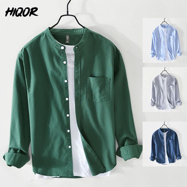 

mens casual shirts hiqor brand blouses fashion simple mens casual shirt 100%cotton oxford fabric male vintage shirts for men 230224, White;black