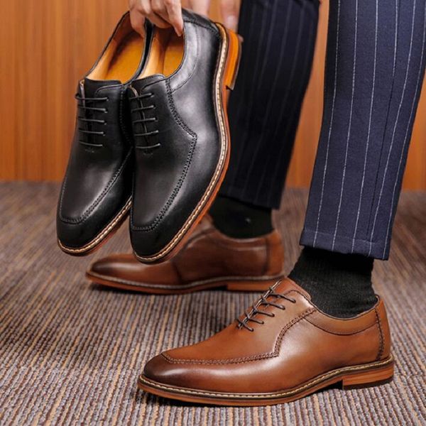 

men genuine leather cowhide handmade men leather shoes business british style dress men's shoes wedding groom shoes d2a23, Black
