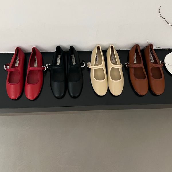 

dress shoes bailamos 2023 spring women vintage flats button square toe mary janes casual slip on comfort loafers ballet shoe 230224, Black