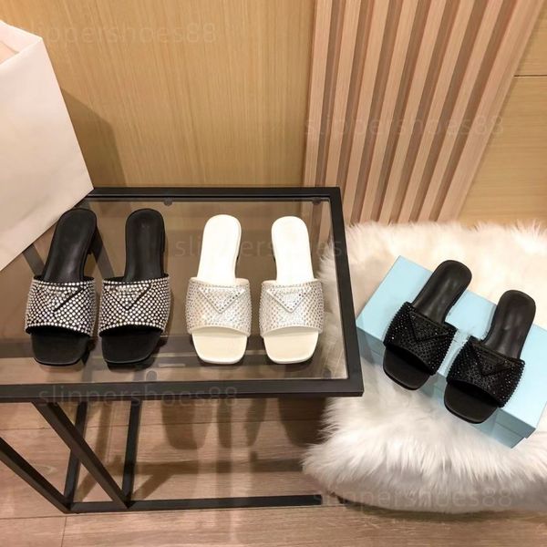 

satin slides with crystal slipper sandal designer shoes summer womens slider flat rhinestone slippers sandals flip flop comfy fliplops slide, Black