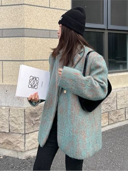 

women s jackets loose fit mixed color street warm woolen coat parkas casual long sleeve women fashion autumn winter 2023 vintage coats 23022, Black;brown