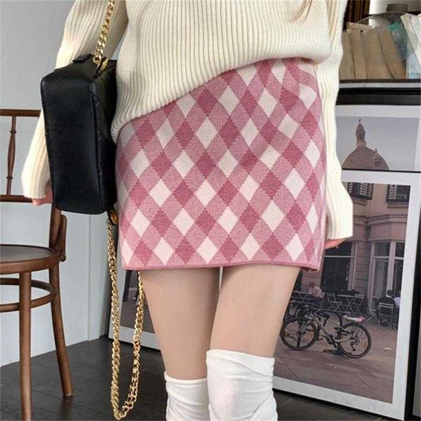 

skirts college style rhombic plaid slim high waist a-line black skirt women autumn winter kawaii mini skirt korean l230224