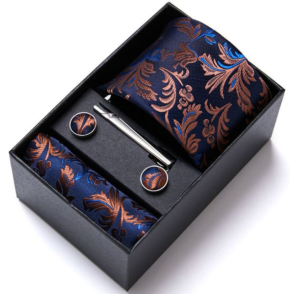 

bow ties gift box packing silk 75cm skinny men necktie handkerchief pocket square cufflinks clips for 230224, Black;gray