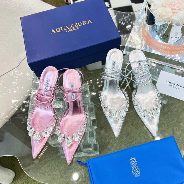 

aquazzura designer sandals womens heeled shoes dress shoe luxury weddingr heels satin high bow crystal embellished buckle pointed toe sandal, Black