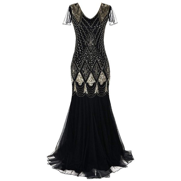 

women evening party dresses sequin 1920s flapper cocktail mermaid formal gown vintage long dress, White;black