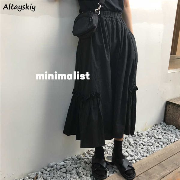 

skirts retro japanese style skirts women minimalist design chic college teens midi faldas largas all-match high waist streetwear summer l230, Black