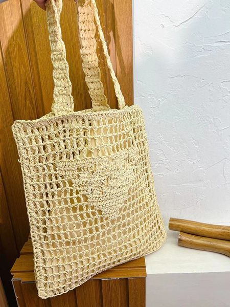 

women beach tote bag designer shoulder handbag luxury straw handbags fashion hollow out large totes with dustbag lady casual purse slim and