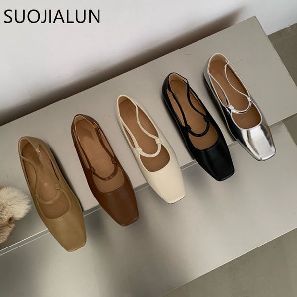 

dress shoes suojialun 2023 spring women flat fashion shallow slip on ladies casual ballet outdoor soft ballerina shoe 230224, Black