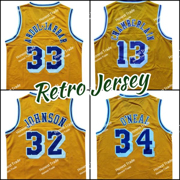 

retro wilt chamberlain shaq basketball jersey johnson shaquille 34 o neal 24 yellow mens basketball jerseys stitched throwback, Black;red