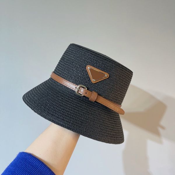 

women classic designer luxury brand bucket hat new simple and versatile straw woven basin hats fashion inverted triangle sun-visor summer tr, Blue;gray