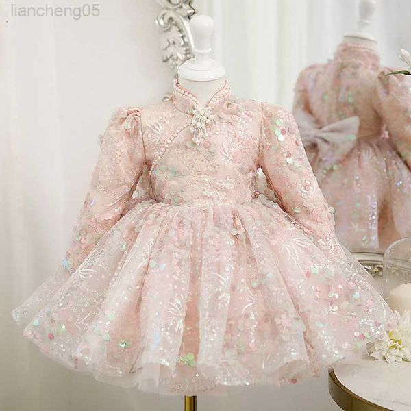 

girl's dresses high-end sequin beading princess ball gown for baby girls cute birthday party baptism tutu dresses children clothing y79, Red;yellow