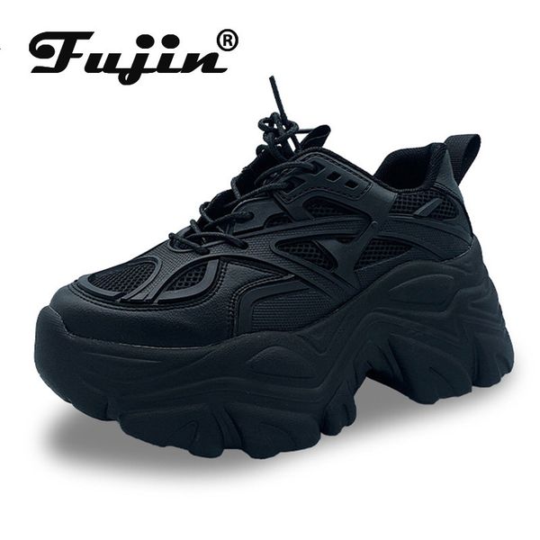 

dress shoes fujin 7cm chunky sneakers platform shoes wedge for women casual shoes breathable summer shoes women fashion sneakers spring 2302, Black