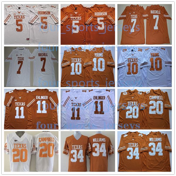 

ncaa texas longhorns college football jersey 7 shane buechele 5 robinson 10 vince young 11 sam ehlinger 12 colt mccoy 20 earl campbell 34 ri, Black