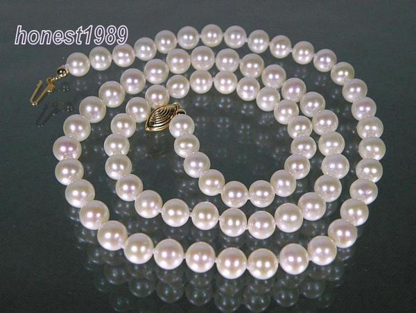 

new 28inches 89mm good grade white akoya pearls necklace 14k7314466, Silver