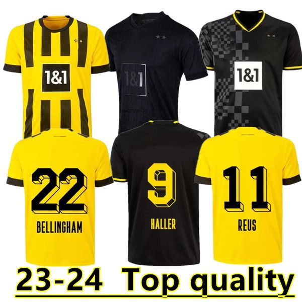 

haller soccer jerseys 23 24 football shirt reus dortmund neongelb bellingham hummels brandt men kids kit maillot de foot 2022 2023 all blac, Black;yellow