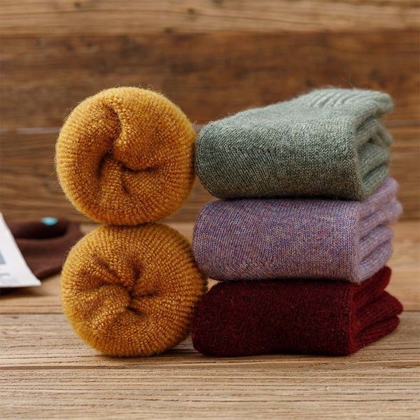 

socks hosiery winter women's thick warm merino wool socks harajuku retro cold resistant fashion casual solid color cashmere socks 5 pai, Black;white